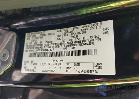 2015 Ford Escape S из США, поврежденный, VIN 1FMCU0F75FUB57137